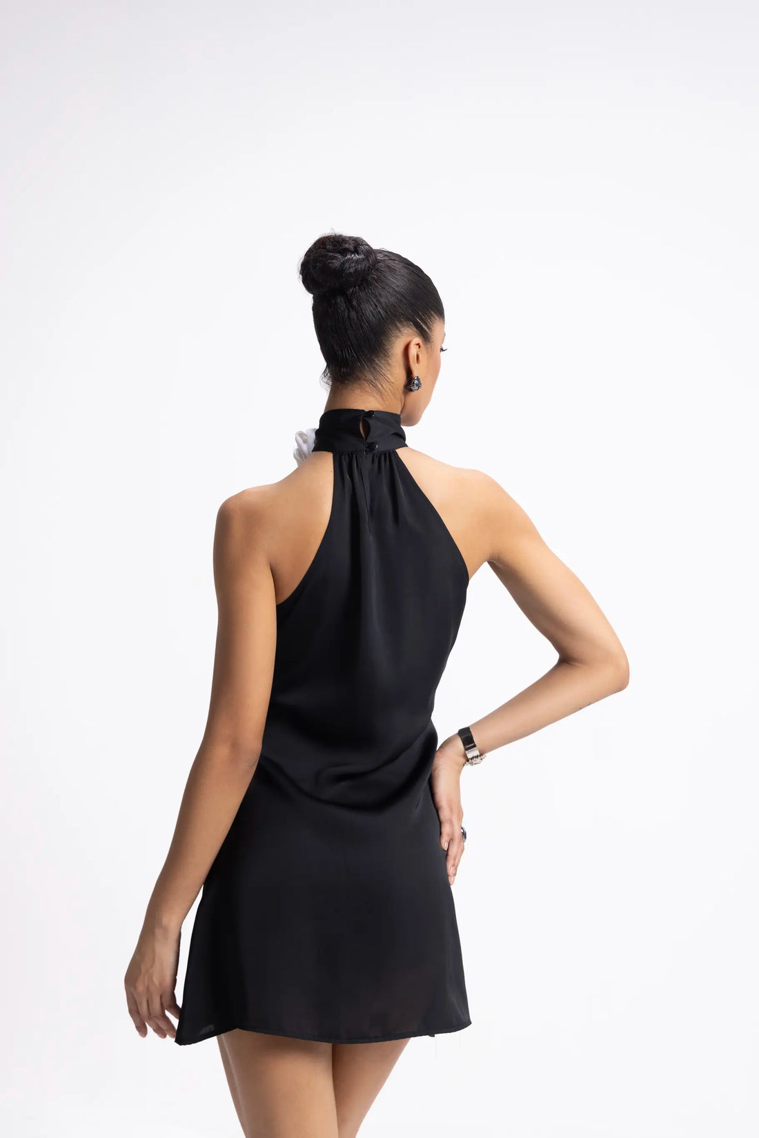 SATIN BLOSSOM DRESS - BLACK